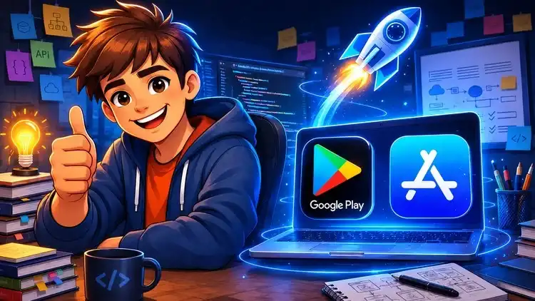 Capa do curso Da ideia até o deploy de aplicativos nas lojas: Google Play e Apple Store