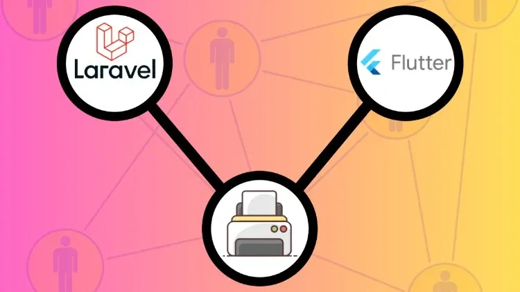 Capa do curso Laravel 12 e Flutter 3 aplicações com comunicação real-time 2025 - Impressor