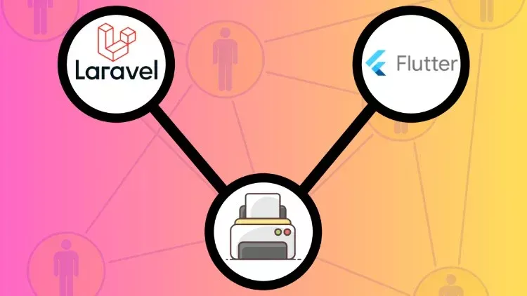 Capa do curso Laravel 12 e Flutter 3 aplicações com comunicação real-time 2025 - Impressor